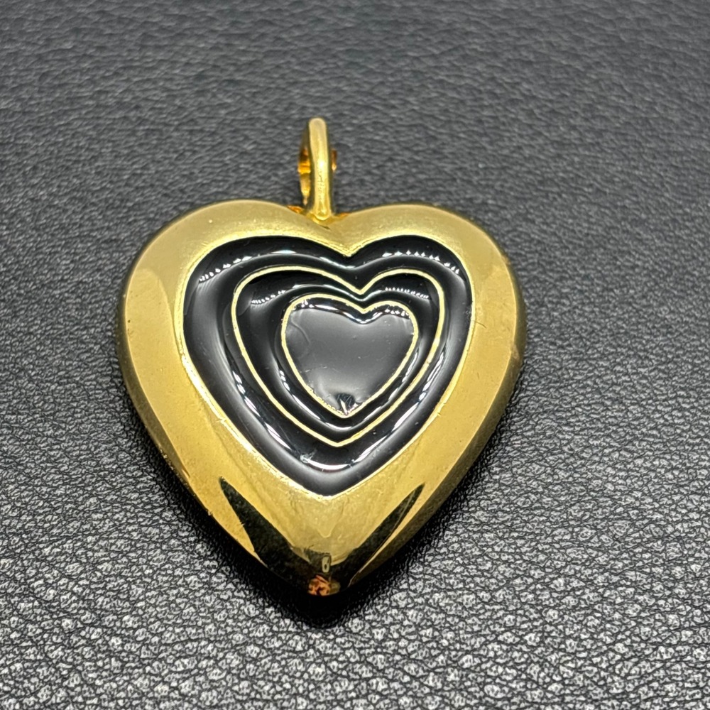 Arcane Paris Gold Tone Black Enamel Layered Heart Perfume Pendant Made in France